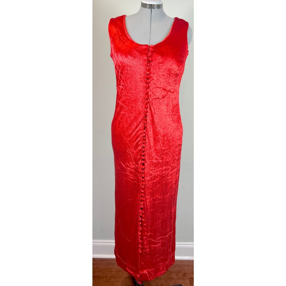 Vintage Vermillion Red Velour Maxi "Dragon Lady" Pencil Dress
